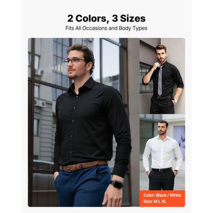 Herrskjorta med knappar, Herrlångärmad Skrynkelfri Skjorta med knappar, Slim Fit, Mjukt Stretchtyg, För Business Casual eller Fest, Arbete, Bröllop, Middag, Svart |  EU