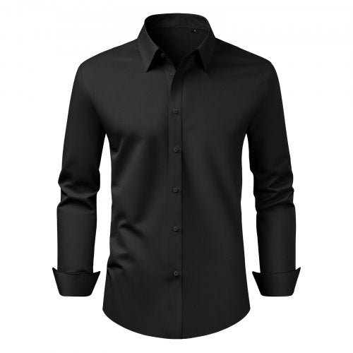 Men's Button Up Shirt, Mens Long Sleeve Wrinkle-free Button Down Dress Shirts, Slim Fit Soft Stretch Fabric for Business Casual or Formal, Work, Wedding, Dinner, Black, M Size