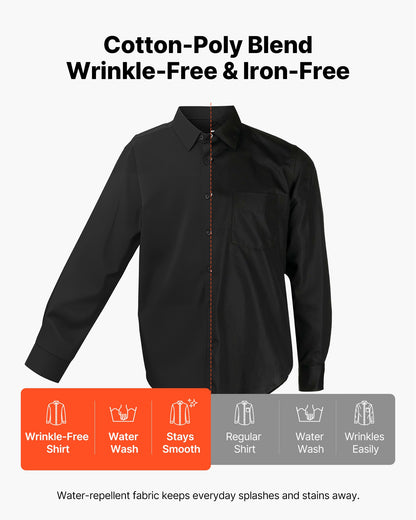 Men's Button Up Shirt, Mens Long Sleeve Wrinkle-free Button Down Dress Shirts, Slim Fit Soft Stretch Fabric for Business Casual or Formal, Work, Wedding, Dinner, Black, M Size
