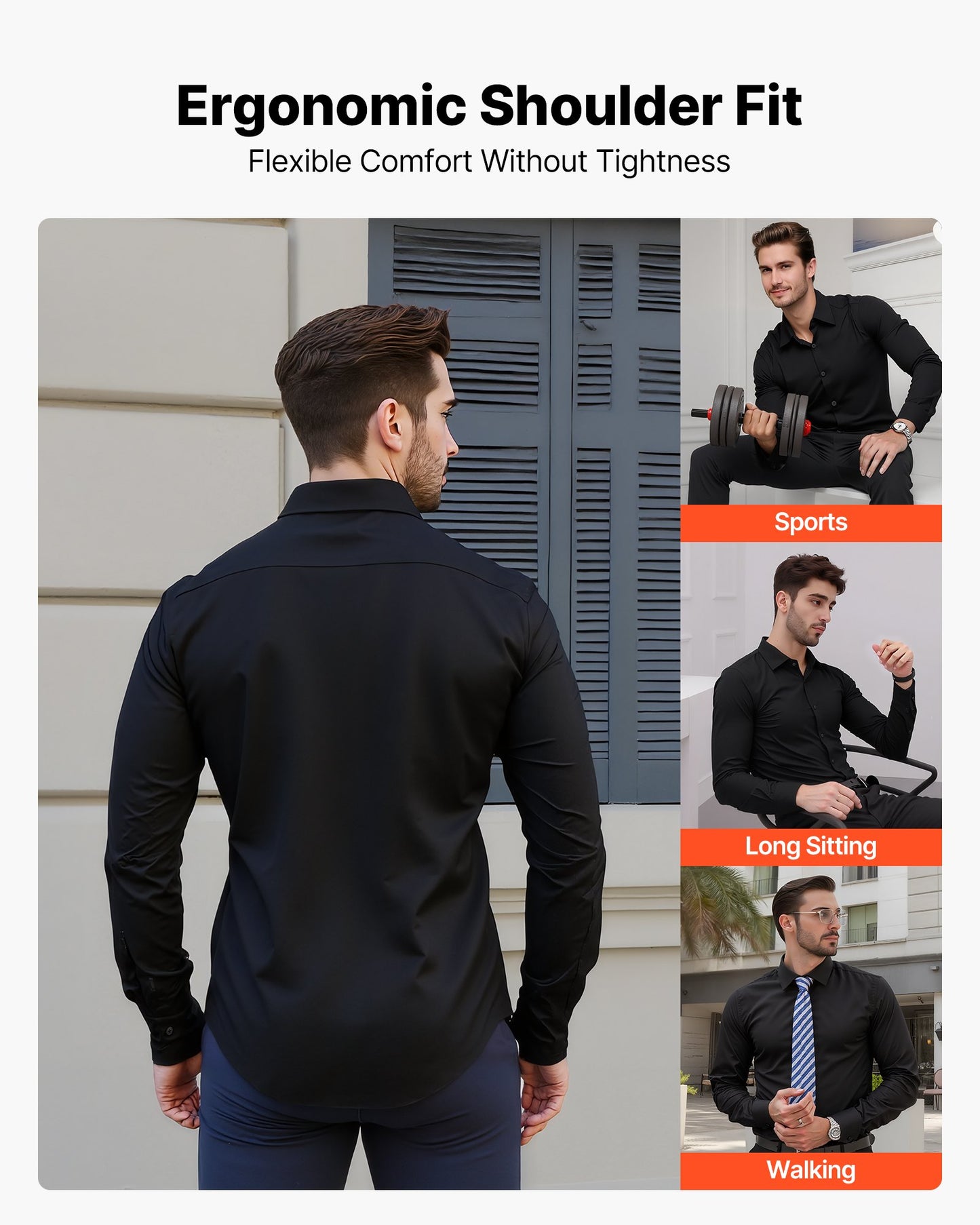 Men's Button Up Shirt, Mens Long Sleeve Wrinkle-free Button Down Dress Shirts, Slim Fit Soft Stretch Fabric for Business Casual or Formal, Work, Wedding, Dinner, Black, XL Size