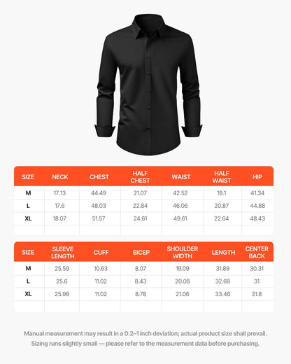 Men's Button Up Shirt, Mens Long Sleeve Wrinkle-free Button Down Dress Shirts, Slim Fit Soft Stretch Fabric for Business Casual or Formal, Work, Wedding, Dinner, Black, XL Size