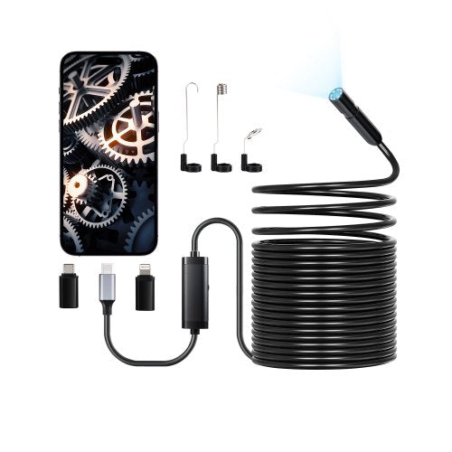 Endoscope Camera with 49.2FT Semi-Rigid Cable, 1920P HD Borescope for Android & IOS, Industrial Inspection Camera with Light - 8 LED, 2X Zoom, IP67 Waterproof Snake Camera for Auto, Plumbing