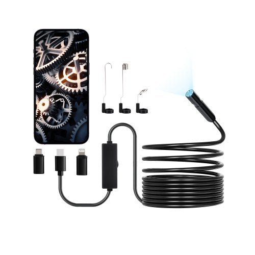 Endoscope Camera with Light, 1920P HD Borescope for Android & IOS, 8 LED Lights Inspection Camera with 16.4FT Semi-Rigid Cable, 2X Zoom, IP67 Waterproof Snake Scope Camera for Auto, Plumbing