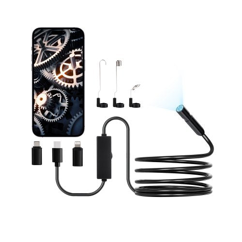 Endoscope Camera with Light, 1920P HD Borescope for Android & IOS, 8 LED Lights Inspection Camera with 10FT Semi-Rigid Cable, 2X Zoom, IP67 Waterproof Snake Scope Camera for Auto, Plumbing