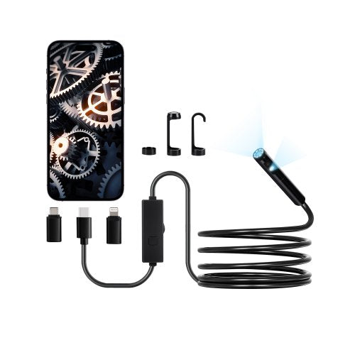 Endoscope Camera with Light, Dual Lens Borescope for Android & IOS, 1920P HD Inspection Camera with 8 + 1 LED Lights, 2X Zoom, 10FT Snake Cable, IP67 Waterproof Snake Camera for Auto, Plumbing