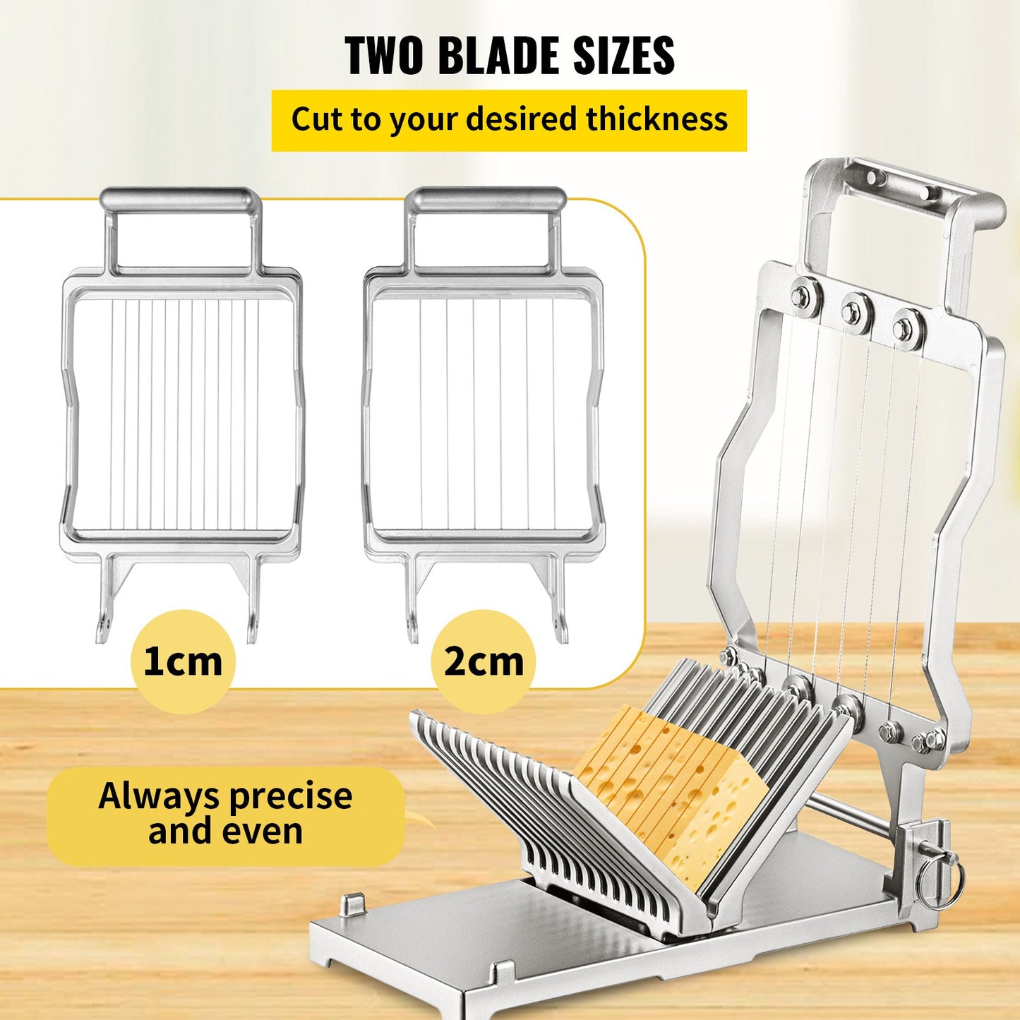 Cheese Cutter With Wire 1 cm & 2 cm Cheeser Butter Cutting Blade Replaceable Cheese Slicer Wire, Aluminum Alloy Commercial Cheese Slicer with 304 Stainless Steel Wire Kitchen Cooking Baking Tool