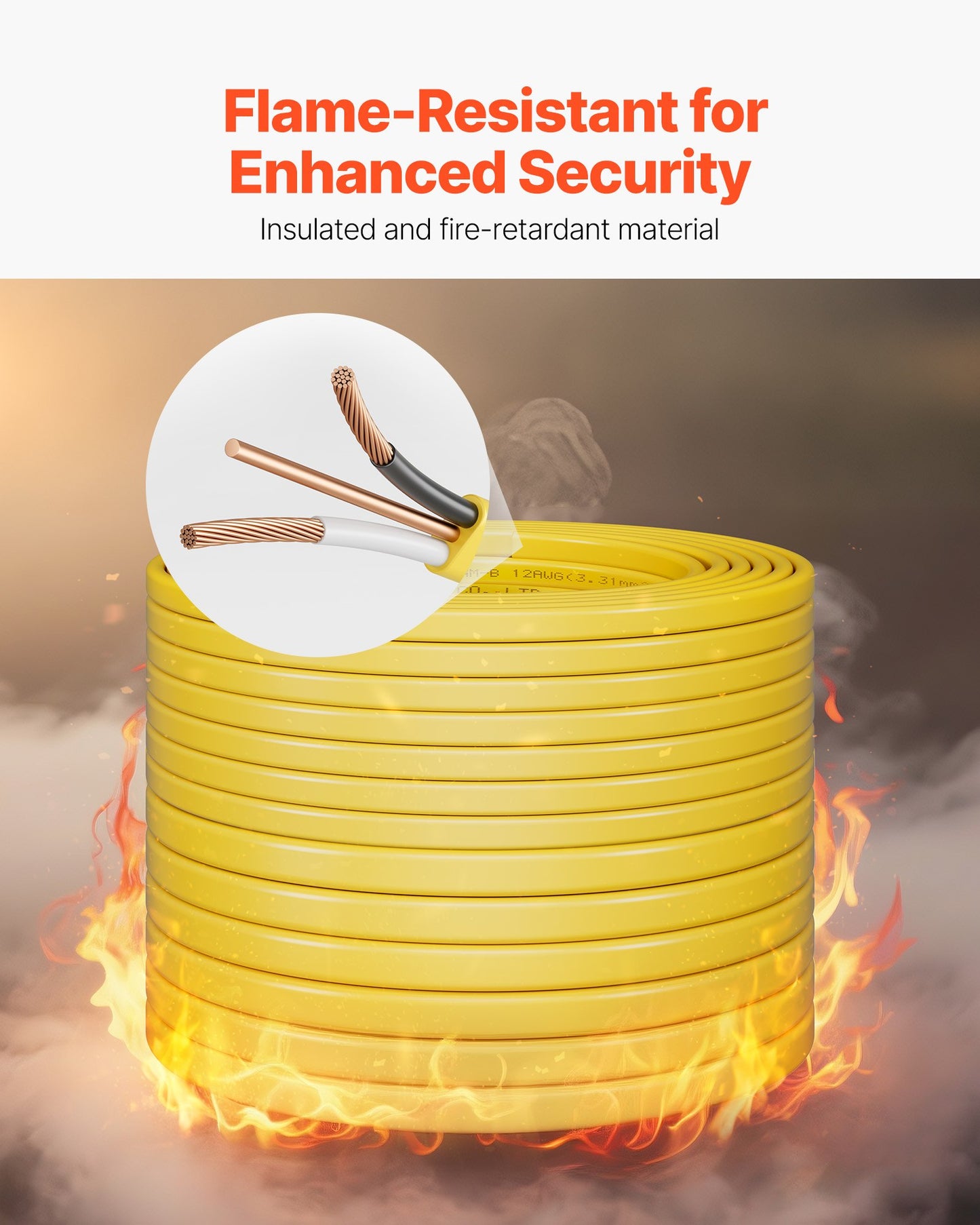 NM-B Wire, 12AWG/2C Non-Mettalic Residential Indoor Electrical Wire with Ground, PVC Sheathed High-Purity Copper Core Cable, for Outlets, Switches, Other Loads & Lighting Wiring Project(100 ft)