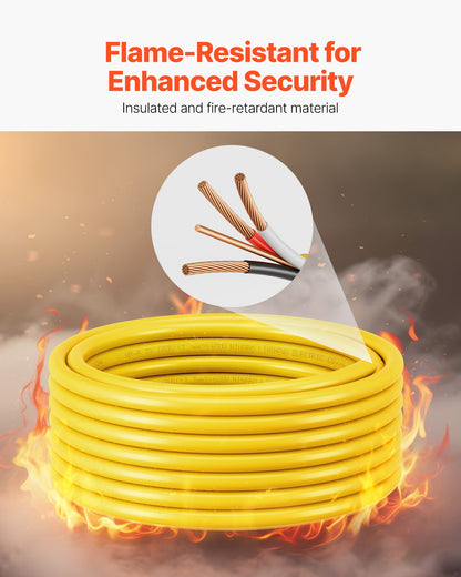 NM-B Wire, 6AWG/3C Non-Mettalic Residential Indoor Electrical Wire with Ground, PVC Sheathed High-Purity Copper Core Cable, for Outlets, Switches, Other Loads & Lighting Wiring Projects(50 ft)