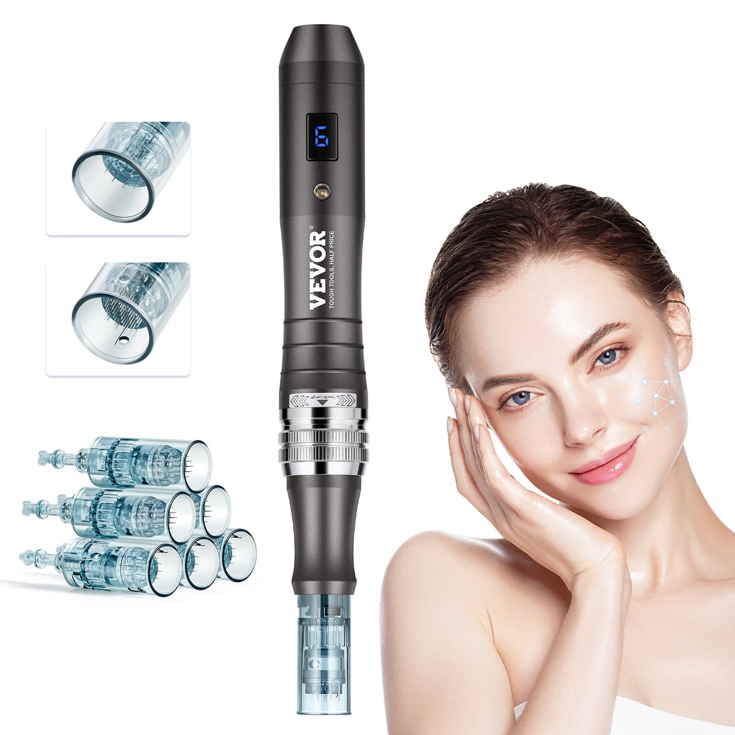 Professional Microneedling Pen 6-Speed Electric Beauty Pen med 6 nålar