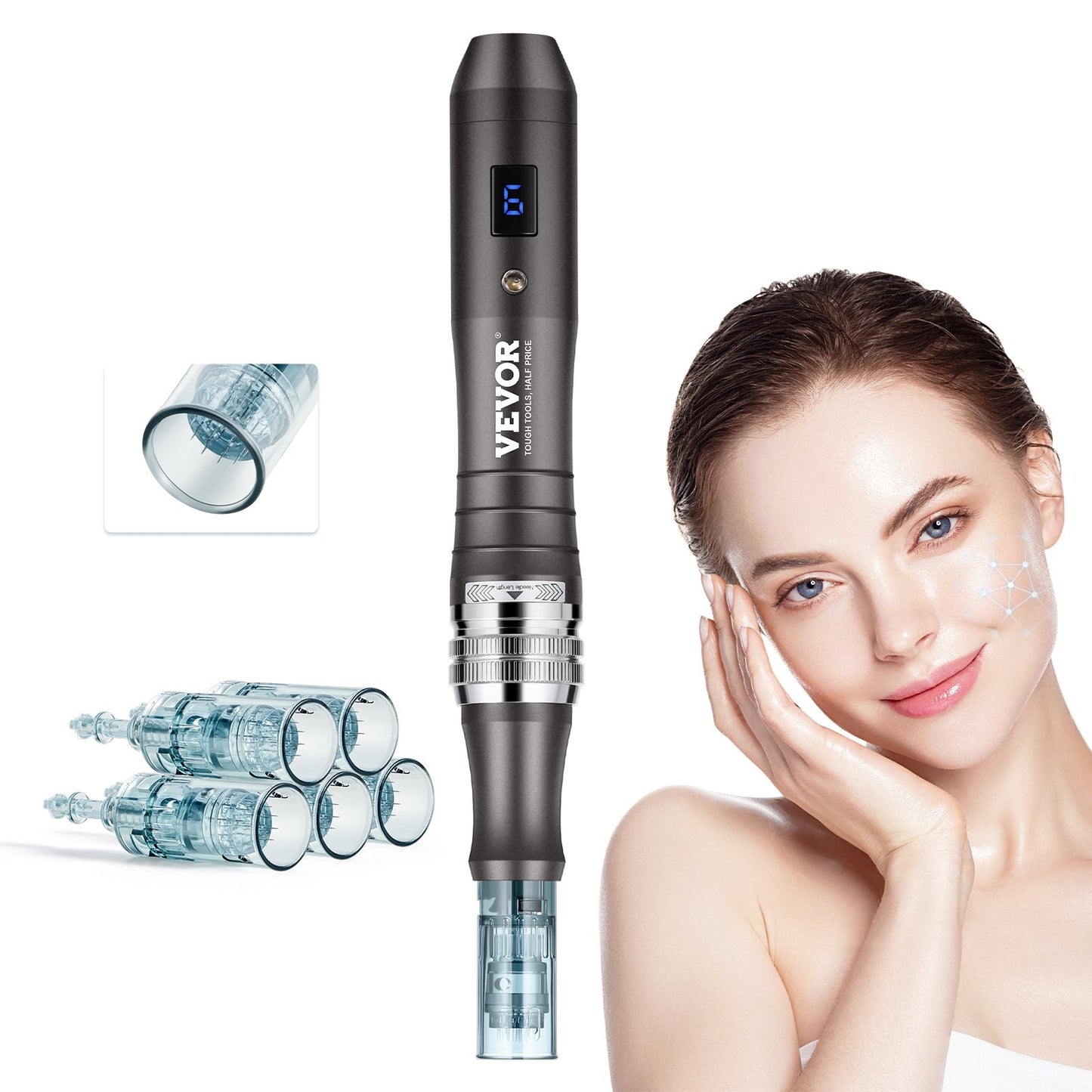 Professional Microneedling Pen 6-Speed Electric Beauty Pen med 5 nålar