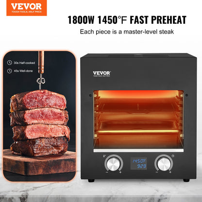 Electric Steak Grill, 1800W Smokeless Infrared Electric Broiler, 1450°F Stainless Steel Steak Cooker with 6-Tier Adjustable Rack, Electric Infrared Grill for BBQ, Toast, Grill, Indoor
