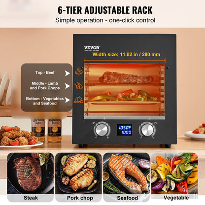 Electric Steak Grill, 1800W Smokeless Infrared Electric Broiler, 1450°F Stainless Steel Steak Cooker with 6-Tier Adjustable Rack, Electric Infrared Grill for BBQ, Toast, Grill, Indoor