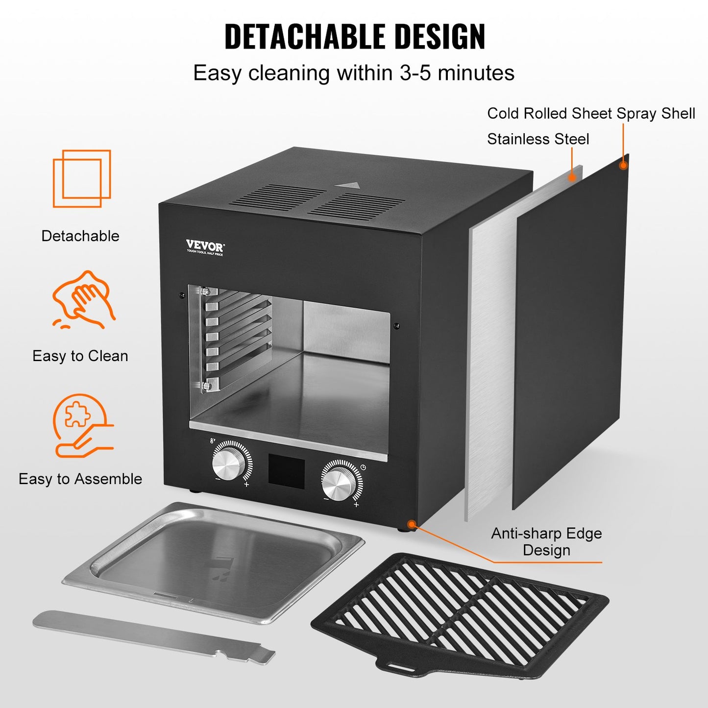 Electric Steak Grill, 1800W Smokeless Infrared Electric Broiler, 1450°F Stainless Steel Steak Cooker with 6-Tier Adjustable Rack, Electric Infrared Grill for BBQ, Toast, Grill, Indoor