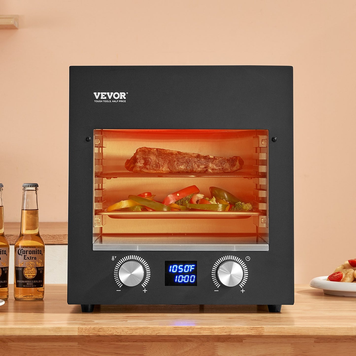 Electric Steak Grill, 1800W Smokeless Infrared Electric Broiler, 1450°F Stainless Steel Steak Cooker with 6-Tier Adjustable Rack, Electric Infrared Grill for BBQ, Toast, Grill, Indoor