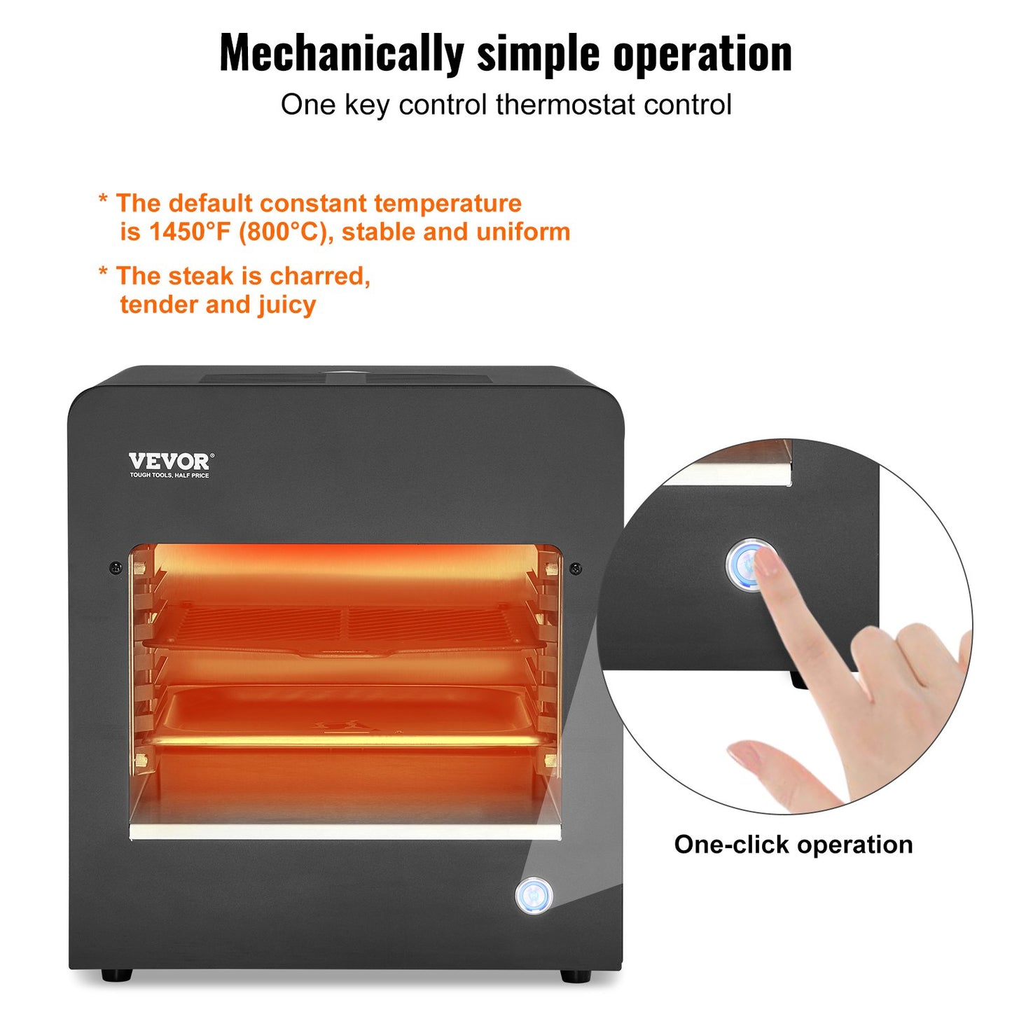 Electric Steak Grill, 1800W Smokeless Infrared Electric Broiler, 1450°F Stainless Steel Steak Cooker with 6-Tier Adjustable Rack, Electric Infrared Grill for BBQ, Toast, Grill, Indoor