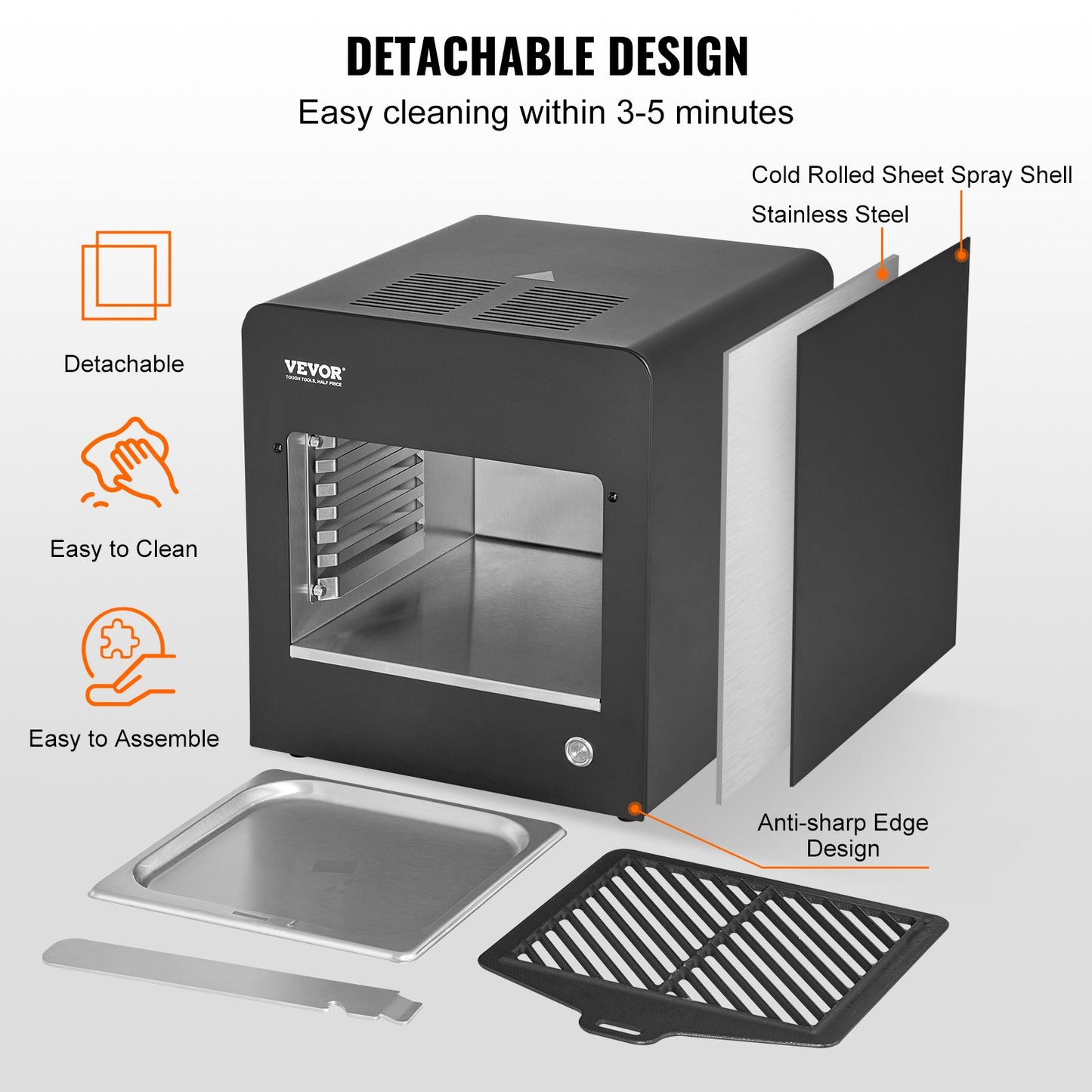 Electric Steak Grill, 1800W Smokeless Infrared Electric Broiler, 1450°F Stainless Steel Steak Cooker with 6-Tier Adjustable Rack, Electric Infrared Grill for BBQ, Toast, Grill, Indoor