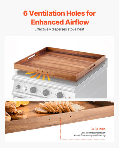 Noodle Board Stove Cover, Stove Top Cover Board for Gas Burner & Electric Stove, Acacia Wood Cutting Board with Built-in Handles, RV Stovetop Cover/ Kitchen Sink Cover for Counter Space & Tray