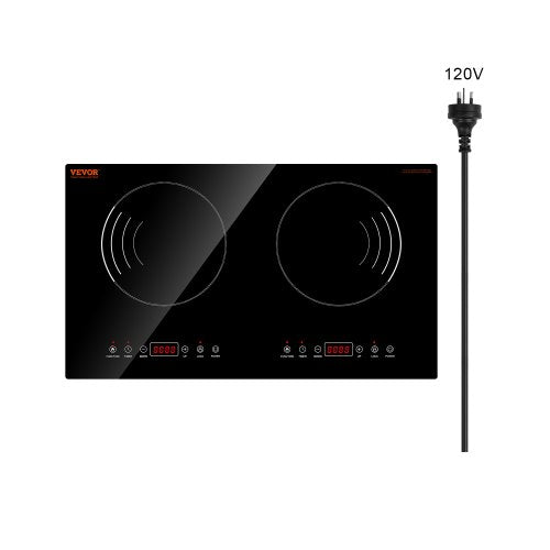 Induction Cooktop, 1800W Electric Countertop Burner, 2 Burner Touch Control Stove, Built-in Induction Cooktop with 9 Power Settings, Child Safety Lock, Timer, Glass Surface