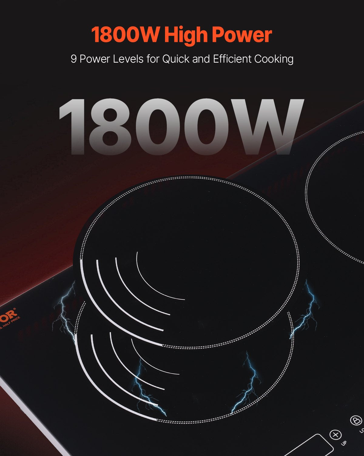 Induction Cooktop, 1800W Electric Countertop Burner, 2 Burner Touch Control Stove, Built-in Induction Cooktop with 9 Power Settings, Child Safety Lock, Timer, Glass Surface