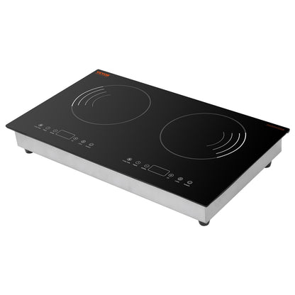 Induction Cooktop, 1800W Electric Countertop Burner, 2 Burner Touch Control Stove, Built-in Induction Cooktop with 9 Power Settings, Child Safety Lock, Timer, Glass Surface