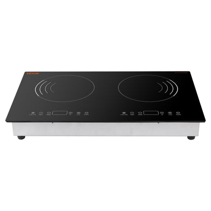 Induction Cooktop, 1800W Electric Countertop Burner, 2 Burner Touch Control Stove, Built-in Induction Cooktop with 9 Power Settings, Child Safety Lock, Timer, Glass Surface