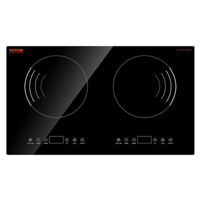 Induction Cooktop, 1800W Electric Countertop Burner, 2 Burner Touch Control Stove, Built-in Induction Cooktop with 9 Power Settings, Child Safety Lock, Timer, Glass Surface