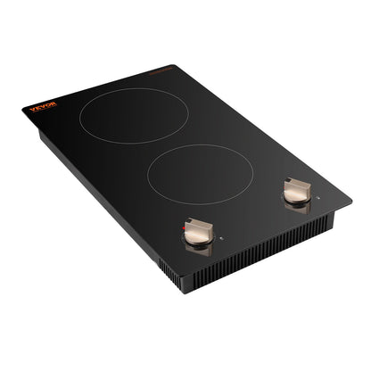 Induction Cooktop, 1800W Electric Countertop Burner, 2 Burner Knob Control Stove, Built-in Induction Cooktop with 12 Temperature Settings, Glass Surface, Auto Shut-Off