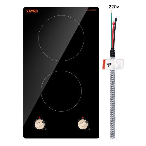 Induction Cooktop, 3500W Electric Countertop Burner, 2 Burner Knob Control Stove, Built-in Induction Cooktop with 12 Temperature Settings, Glass Surface, Auto Shut-Off