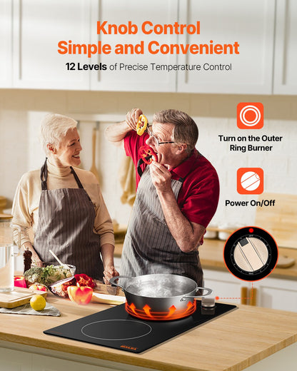 Induction Cooktop, 3500W Electric Countertop Burner, 2 Burner Knob Control Stove, Built-in Induction Cooktop with 12 Temperature Settings, Glass Surface, Auto Shut-Off