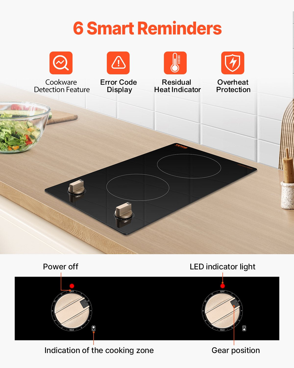 Induction Cooktop, 3500W Electric Countertop Burner, 2 Burner Knob Control Stove, Built-in Induction Cooktop with 12 Temperature Settings, Glass Surface, Auto Shut-Off