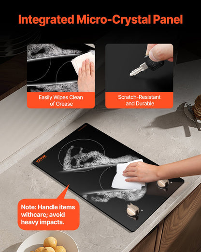 Induction Cooktop, 3500W Electric Countertop Burner, 2 Burner Knob Control Stove, Built-in Induction Cooktop with 12 Temperature Settings, Glass Surface, Auto Shut-Off