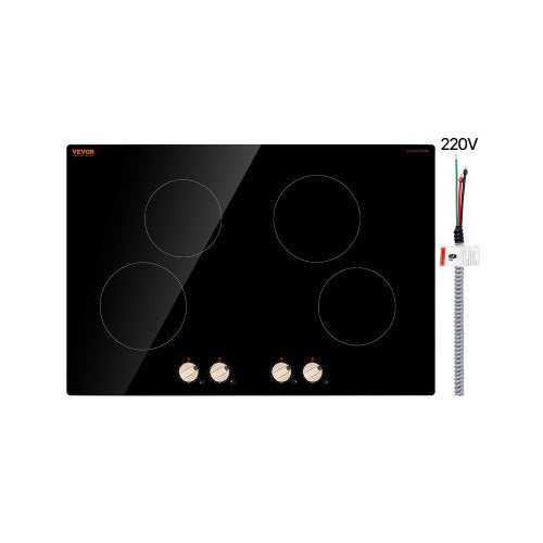 Induction Cooktop, 6600W Electric Countertop Burner, 4 Burner Knob Control Stove, Built-in Induction Cooktop with 12 Temperature Settings, Glass Surface, Auto Shut-Off