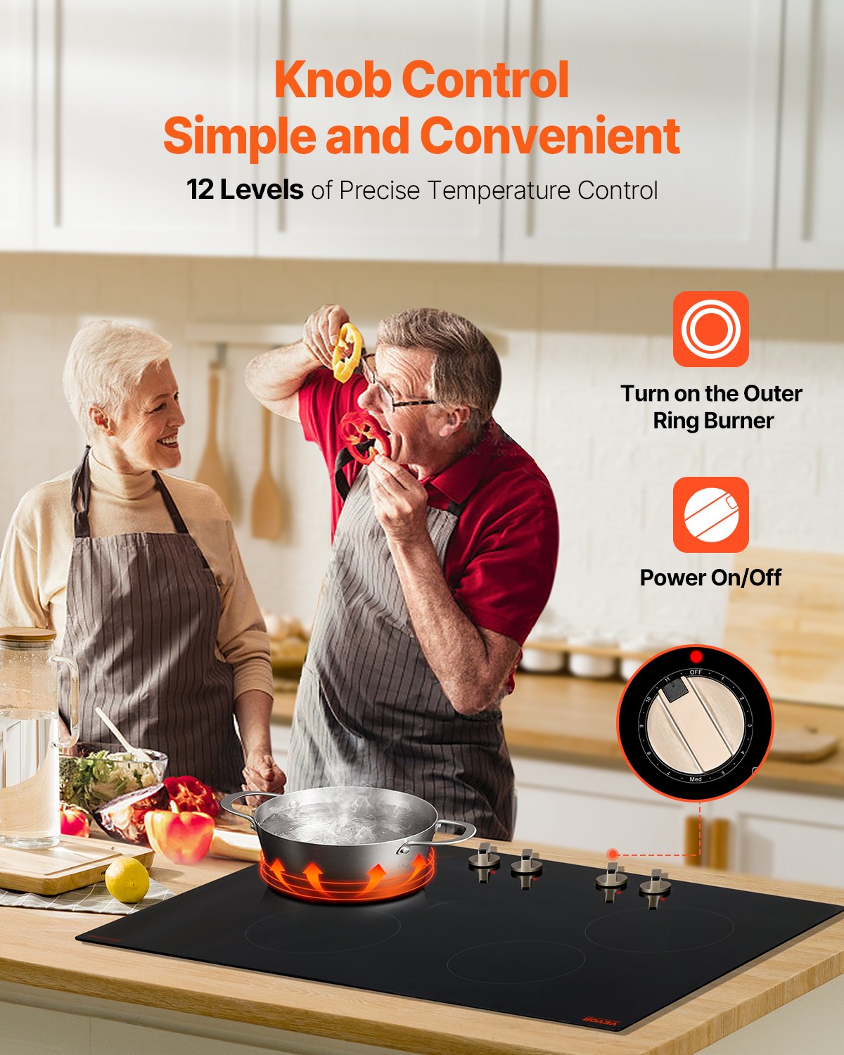 Induction Cooktop, 6600W Electric Countertop Burner, 4 Burner Knob Control Stove, Built-in Induction Cooktop with 12 Temperature Settings, Glass Surface, Auto Shut-Off