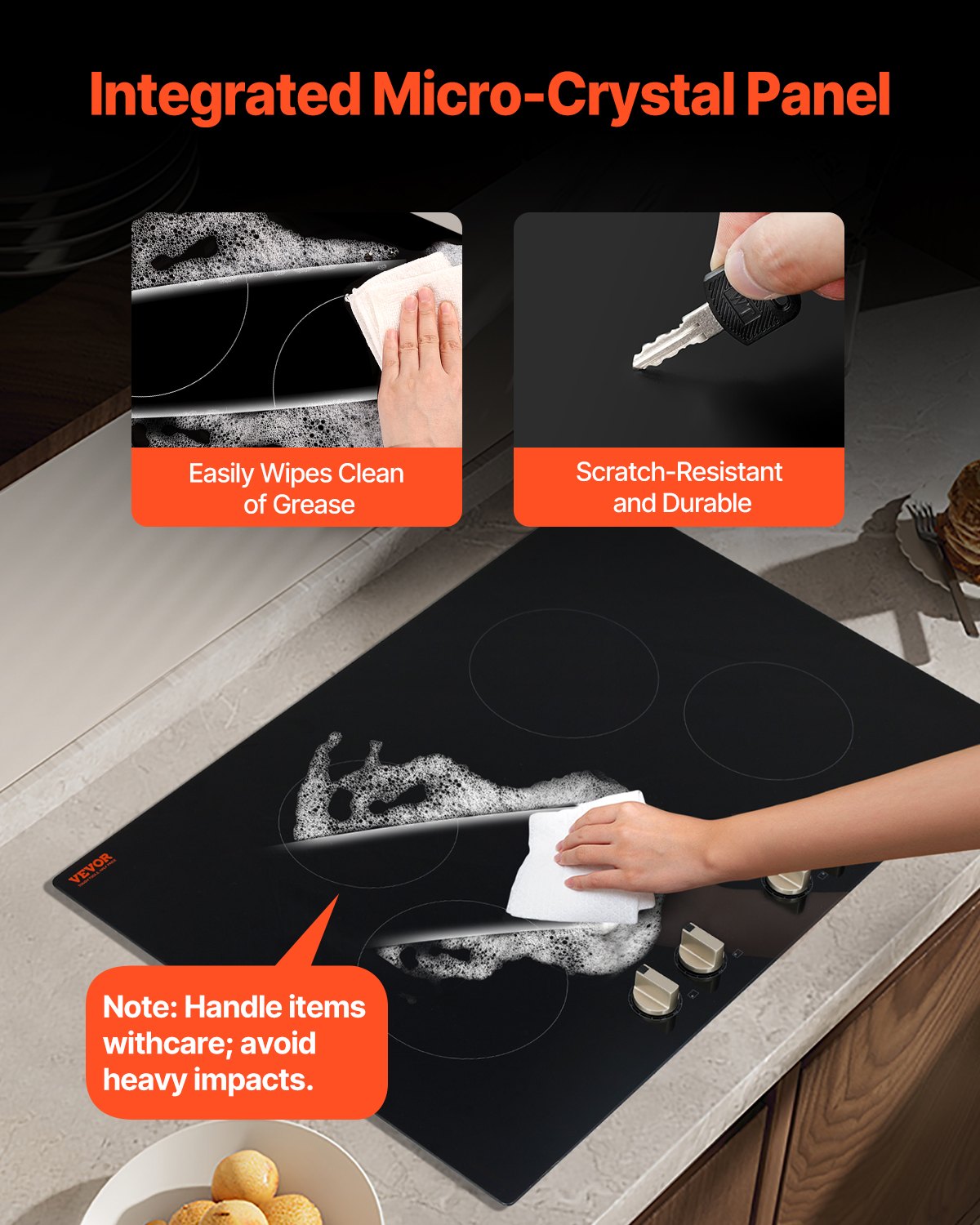 Induction Cooktop, 6600W Electric Countertop Burner, 4 Burner Knob Control Stove, Built-in Induction Cooktop with 12 Temperature Settings, Glass Surface, Auto Shut-Off