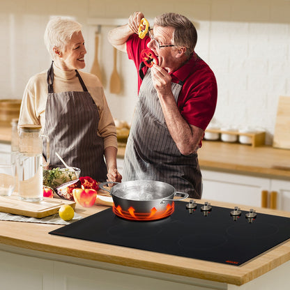 Induction Cooktop, 6600W Electric Countertop Burner, 4 Burner Knob Control Stove, Built-in Induction Cooktop with 12 Temperature Settings, Glass Surface, Auto Shut-Off