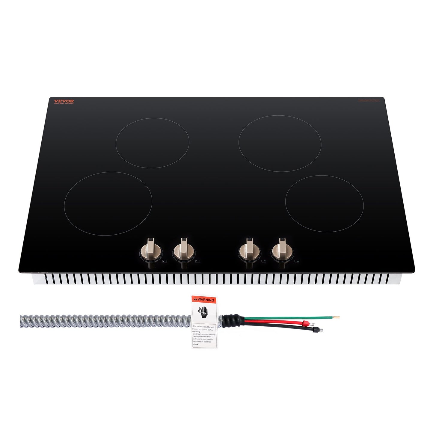 Induction Cooktop, 6600W Electric Countertop Burner, 4 Burner Knob Control Stove, Built-in Induction Cooktop with 12 Temperature Settings, Glass Surface, Auto Shut-Off