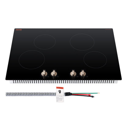 Induction Cooktop, 6600W Electric Countertop Burner, 4 Burner Knob Control Stove, Built-in Induction Cooktop with 12 Temperature Settings, Glass Surface, Auto Shut-Off