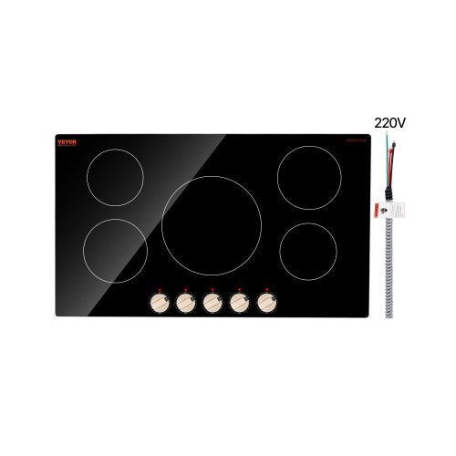 Induction Cooktop, 9200W Electric Countertop Burner, 5 Burner Knob Control Stove, Built-in Induction Cooktop with 12 Temperature Settings, Glass Surface, Auto Shut-Off