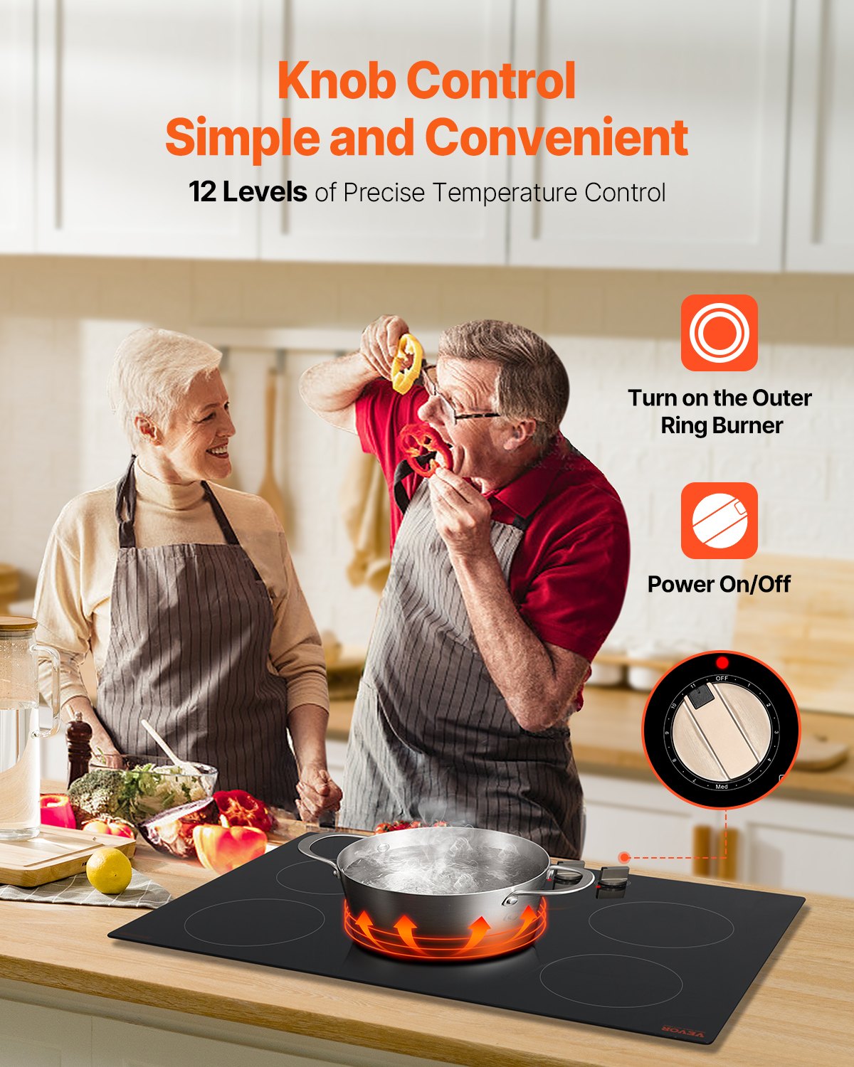 Induction Cooktop, 9200W Electric Countertop Burner, 5 Burner Knob Control Stove, Built-in Induction Cooktop with 12 Temperature Settings, Glass Surface, Auto Shut-Off