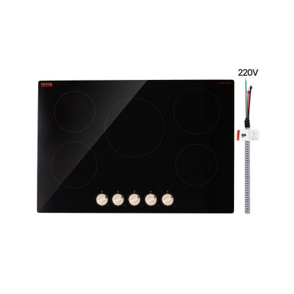 Induction Cooktop, 9200W Electric Countertop Burner, 5 Burner Knob Control Stove, Built-in Induction Cooktop with 12 Temperature Settings, Glass Surface, Auto Shut-Off