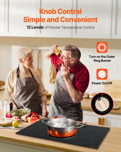 Induction Cooktop, 9200W Electric Countertop Burner, 5 Burner Knob Control Stove, Built-in Induction Cooktop with 12 Temperature Settings, Glass Surface, Auto Shut-Off