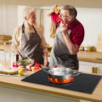 Induction Cooktop, 9200W Electric Countertop Burner, 5 Burner Knob Control Stove, Built-in Induction Cooktop with 12 Temperature Settings, Glass Surface, Auto Shut-Off