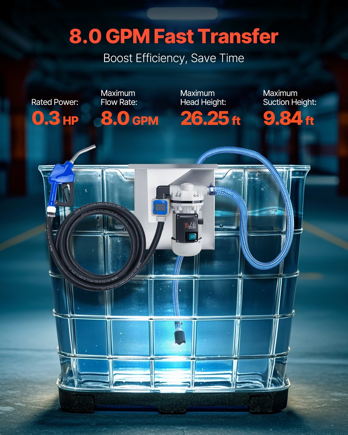 110V DEF Transfer Pump Kit, 8 GPM, Diaphragm Self Priming Electric Water Pump for Diesel Exhaust Fluid Urea, with Mounting Bracket Flow Meter Automatic Nozzle Hose, for Liquid Transportation