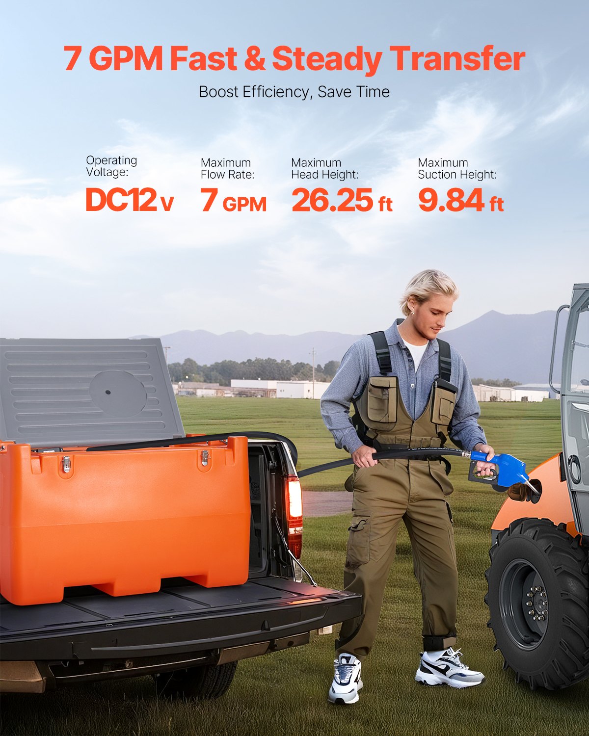 12V DEF Transfer Pump Kit, 7 GPM, Diaphragm Irrigation Self Priming Electric Water Pump, with 48 Gallon Tank, Automatic Nozzle, 9.84 ft Hose, 26.25 ft Lift, for Diesel Exhaust Fluid Urea Liquid