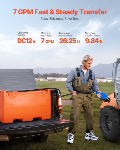 12V DEF Transfer Pump Kit, 7 GPM, Diaphragm Irrigation Self Priming Electric Water Pump, with 48 Gallon Tank, Automatic Nozzle, 9.84 ft Hose, 26.25 ft Lift, for Diesel Exhaust Fluid Urea Liquid