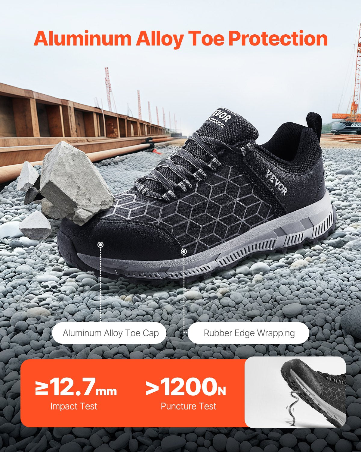 Stahlkappen-Schuhe für Herren, US-Größe 8, breit, sportlich, Arbeitsschuhe, Sneakers, Schwarz