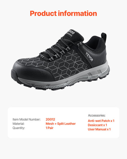 Stahlkappen-Schuhe für Herren, US-Größe 11,5, breit, sportlich, Arbeitsschuhe, Sneakers, Schwarz