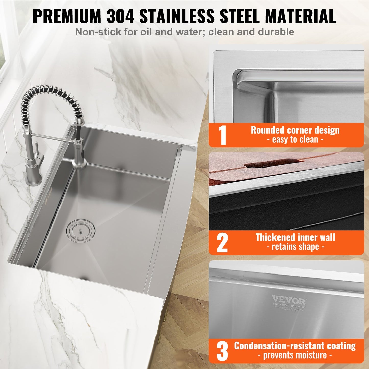 Farmhouse Kitchen Sink, 304 Stainless Steel Drop-In Sinks, Top Mount Single Bowl Basin with Ledge & Accessories, Household Dishwasher Sinks for Workstation, Prep Kitchen, and Bar Sink, 30 inch