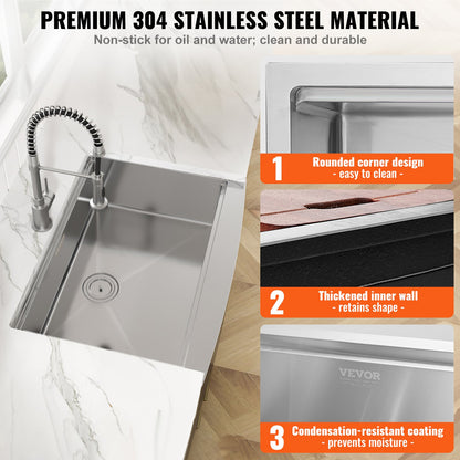 Farmhouse Kitchen Sink, 304 Stainless Steel Drop-In Sinks, Top Mount Single Bowl Basin with Ledge & Accessories, Household Dishwasher Sinks for Workstation, Prep Kitchen, and Bar Sink, 30 inch