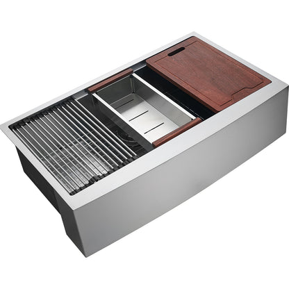 Farmhouse Sink, 304 Stainless Steel Undermount Sinks, Top Mount Single Bowl Sink with Ledge and Accessories, Household Sinks for Workstation, Prep Kitchen and Bar Counter, 36 Inch